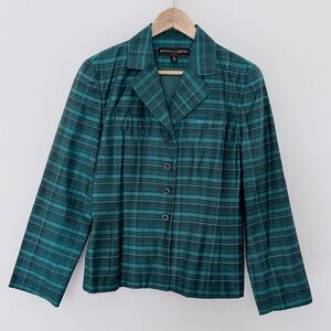 Kasper & Company ASL Emerald Plaid Silk Jacket Size 8